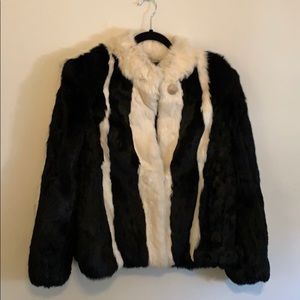 Black and White Rabbit Fur Coat